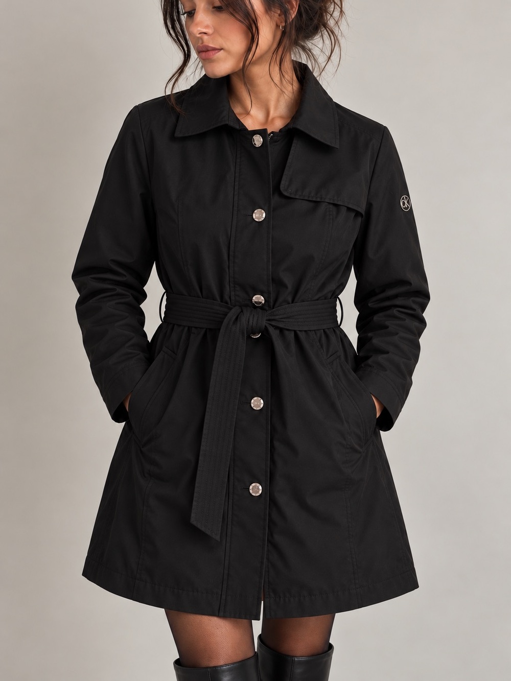 Calvin Klein Black Belted Raincoat | Size S